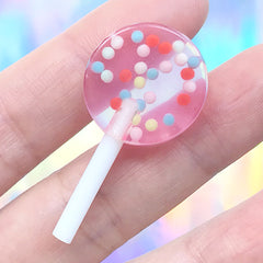 Fake Lollipop Cabochon | Sprinkle Candy Embellishment | Kawaii Decoden | Faux Sweets Deco (1 piece / Clear Dark Pink / 19mm x 39mm)
