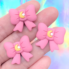 Magical Girl Ribbon Cabochons | Kawaii Decoden Embellishments | Mahou Kei Accessories DIY (3 pcs / Dark Pink / 23mm x 23mm)
