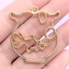 Goldfish in Bowl Open Bezel | UV Resin Craft Supplies | Gold Fish Deco Frame | Kawaii Jewelry Making (1 piece / Gold / 34mm x 39mm)