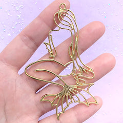 DEFECT Big Mermaid Open Bezel Pendant | Mergirl Charm | Mythical Creature Deco Frame | Resin Jewelry Supplies (1 piece / Yellow Gold / 50mm x 83mm)