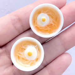 Dollhouse Instant Noodle Soup with Egg Cabochon | 3D Miniature Food Cabochon | Kawaii Doll Food Jewellery Making (2 pcs / 23mm x 14mm)