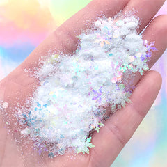 Iridescent Snowy Glitter Mix | Snowflake Round Dot Confetti and Glitter Powder | Filling Materials for Resin Art (Clear White / 2 grams)