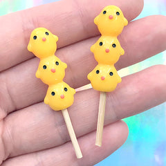 Miniature Animal Skewer in Chick Shape | Kawaii Food Embellishment | 3D Decoden Pieces (2 pcs / Yellow / 12mm x 40mm)
