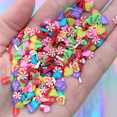 Fake Candy Toppings | Conversation Heart Peppermint Polymer Clay Slices | Kawaii Decoration | Faux Sweets Deco (5 grams)