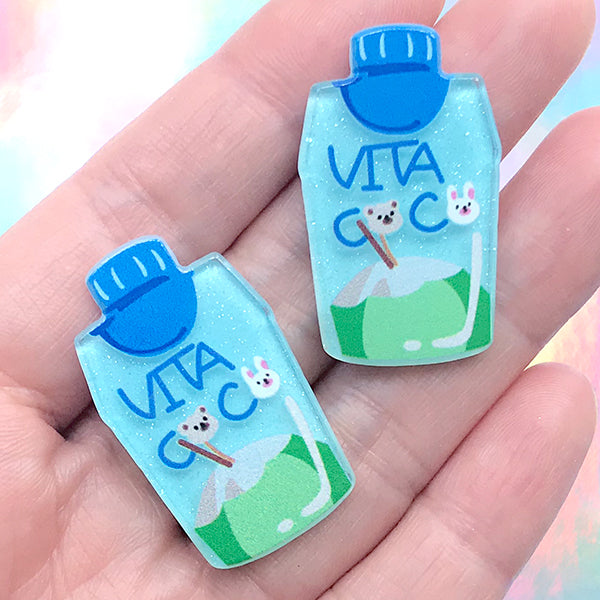 Coconut Water Acrylic Embellishment with Glitter | Kawaii Hair Bow Cen |  MiniatureSweet | Kawaii Resin Crafts | Decoden Cabochons Supplies | Jewelry  Making