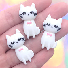 Animal Decoden Cabochon | Cat Cabochons | Kawaii Resin Embellishments for Phone Case Deco (3 pcs / White / 18mm x 31mm)