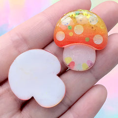 Magical Mushroom Cabochon with Glitter | Fairytale Decoden Pieces | Kawaii Craft Supplies (2 pcs / 26mm x 30mm)