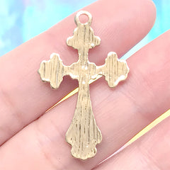 Gold Apostles Cross Charm | Budded Cross Pendant | Religion Jewelry DIY (1 piece / Gold / 20mm x 33mm)