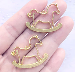 DEFECT Rocking Horse Open Bezel Charm | Kawaii Deco Frame for UV Resin Filling | Resin Jewellery Making (2 pcs / Gold / 30mm x 25mm)