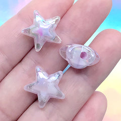 Chunky Star Beads in Iridescent Colour | Kawaii Acrylic Bead for Bracelet Making (AB Purple / 4 pcs / 17mm x 16mm)