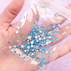 Round Glass Rhinestones | Assorted Faceted Crystal Rhinestones | Bling Bling Decoration | Nail Art Supplies (AB Aqua Blue / SS4 to SS20 / Around 300 pcs)