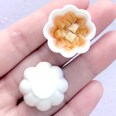 Realistic Miniature Tofu Soup Cabochon | Kawaii Doll Food Jewelry DIY | Dollhouse Food Supplies (2 pcs / 24mm x 14mm)