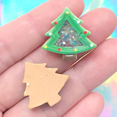 Christmas Tree Shaker Cabochons | Shake Shake Christmas Embellishments | Holiday Decorations (2 pcs / 23mm x 23mm)