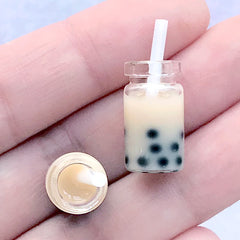 Miniature Boba Tea | 3D Dollhouse Bubble Pearl Milk Tea | Tapioca Tea Cabochon | Doll House Food Supplies | Kawaii Jewelry Making (2 pcs / Cream / 10mm x 18mm)