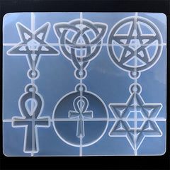 Protection Charm Silicone Mold for Resin (6 Cavity) | Ankh Key of Life Pentagram Triquetra Trinity Knot Star of David Talisman Symbol Mould