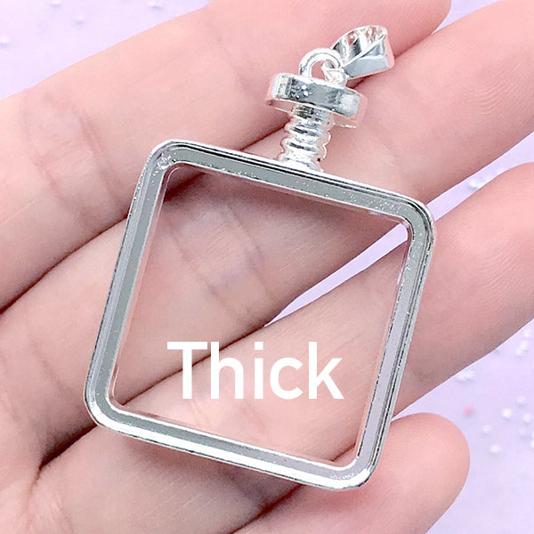 Thick Square Open Bezel Pendant | Geometry Deco Frame for UV Resin Filling | Resin Jewellery Supplies (1 piece / Silver / 30mm x 41mm)