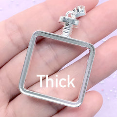 Thick Square Open Bezel Pendant | Geometry Deco Frame for UV Resin Filling | Resin Jewellery Supplies (1 piece / Silver / 30mm x 41mm)
