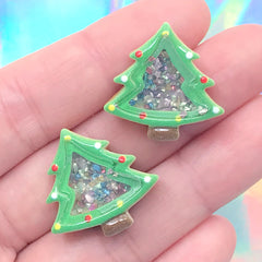 Christmas Tree Shaker Cabochons | Shake Shake Christmas Embellishments | Holiday Decorations (2 pcs / 23mm x 23mm)