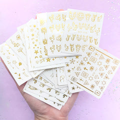 Water Transfer Sticker in Gold Foil Color (Set of 20 Sheets) | Clear Film for Resin Craft | Star Floral Geometry Animal Abstract Embellishments