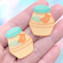 Banana Milk Acrylic Embellishments | Glittery Decoden Cabochon | Cute Hair Bow Centre | Kawaii Scrapbook (2 pcs / 25mm x 30mm)