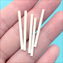 Dollhouse Straw | Glass Bugle Beads | Long Tube Beads | Miniature Lollipop Stick | Doll Food Craft Supplies (5 pcs / White / 30mm)