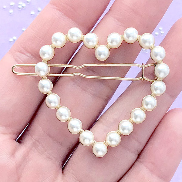 Pearl Heart Open Bezel Hair Clip | Kawaii Deco Frame for UV Resin