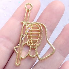 Fencing Open Back Bezel | Fencing Sword and Mask Charm | Sport Deco Frame for UV Resin Filling (1 piece / Gold / 30mm x 46mm)