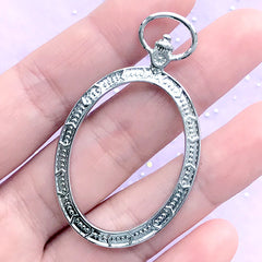 Oval Pocket Watch Open Back Bezel Charm for Resin Jewelry Making | Antique Pocketwatch Deco Frame for UV Resin Filling (1 piece / Silver / 31mm x 53mm)