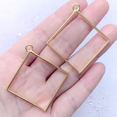 Square Deco Frame for Pressed Flower Resin Jewelry DIY | Geometry Open Bezel Charm (2 pcs / Gold / 44mm x 48mm)