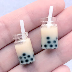 Miniature Boba Tea | 3D Dollhouse Bubble Pearl Milk Tea | Tapioca Tea Cabochon | Doll House Food Supplies | Kawaii Jewelry Making (2 pcs / Cream / 10mm x 18mm)