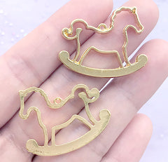 DEFECT Rocking Horse Open Bezel Charm | Kawaii Deco Frame for UV Resin Filling | Resin Jewellery Making (2 pcs / Gold / 30mm x 25mm)