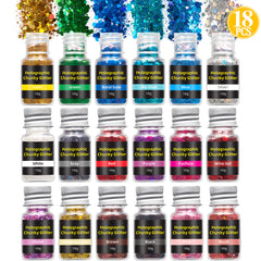 Chunky Glitter Assortment (Set of 18) | Iridescent Hexagon Confetti and Glitter Powder in Various Sizes | Resin Craft | Nail Art