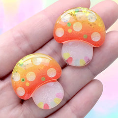 Magical Mushroom Cabochon with Glitter | Fairytale Decoden Pieces | Kawaii Craft Supplies (2 pcs / 26mm x 30mm)