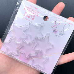Star Shaker Charm Blank | Kawaii Shake Shake Keychain DIY | Small Clear Plastic Case with Loop | Kawaii Jewelry Making (3 sets / 30mm x 33mm)
