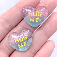 DEFECT Glittery Hug Me Heart Cabochons | Decoden Cabochon with Glitter | Kawaii Jewelry Supplies (2 pcs / 23mm x 20mm)