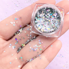 Holographic Cross Star Confetti | Iridescent Glitter | Aurora Borealis Star Flakes | Filling Materials for Resin Crafts (AB Silver / 2.5mm)