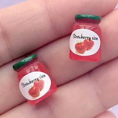 3D Strawberry Jam Cabochon in 1:6 Scale | Dollhouse Miniature Jar Bottle | Doll House Food Supplies | Kawaii Crafts (2 pcs / 10mm x 14mm / Red)