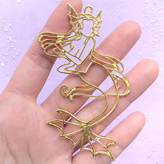 Merpeople Open Bezel | Mermaid Charm | Merfolk Deco Frame for UV Resin Filling | Resin Jewellery DIY (1 piece / Yellow Gold / 37mm x 54mm)