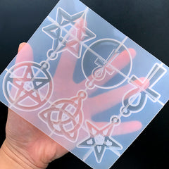 Protection Charm Silicone Mold for Resin (6 Cavity) | Ankh Key of Life Pentagram Triquetra Trinity Knot Star of David Talisman Symbol Mould
