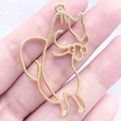 Squirrel Eating Acorn Open Bezel Pendant | Cute Animal Deco Frame for UV Resin Filling | Kawaii Resin Craft Supplies (1 piece / Gold / 30mm x 48mm)