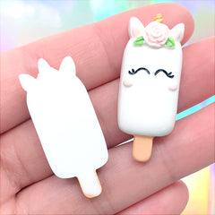 Unicorn Cakesicle Cabochon | Animal Popsicle Embellishment | Miniature Food Jewellery Making | Kawaii Decoden (2 pcs / 15mm x 36mm)