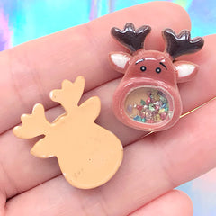 Christmas Reindeer Shaker Cabochons | Shake Shake Xmas Charm | Christmas Craft Supplies (2 pcs / 21mm x 24mm)