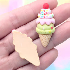 Ice Cream Decoden Cabochons | Kawaii Sweet Deco | Cute Resin Embellishments (3 pcs / 17mm x 38mm)