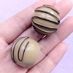 CLEARANCE Round Truffle Chocolate Cabochons | Fake Candy Embellishment | Kawaii Decoden Pieces | Sweets Deco (2 pcs / Light Brown / 25mm x 22mm)