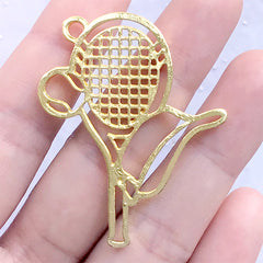 CLEARANCE Tennis Open Bezel Pendant | Tennis Racket Charm | Sports Deco Frame for UV Resin Filling (1 piece / Gold / 37mm x 46mm)