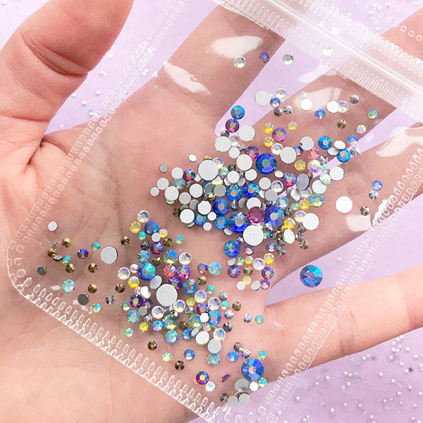 Faceted Glass Rhinestones in AB Rainbow Color | Bling Bling Round  Rhinestones in Various Sizes (AB Rainbow / SS4 to SS20 / Around 300 pcs)
