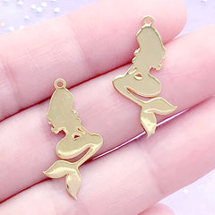 Mermaid Silhouette Charm | Fairytale Pendant | Fairy Tale Aquatic Creature Charm | Kawaii Jewelry Supplies (2 pcs / 13mm x 25mm)