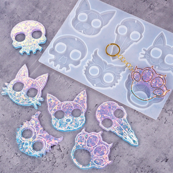 Kawaii Animal Knuckle Dusters Silicone Mold for Resin Art (6 Cavity), MiniatureSweet, Kawaii Resin Crafts, Decoden Cabochons Supplies