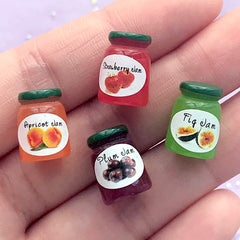 3D Miniature Dollhouse Fruit Jam in 1:6 Scale | Kawaii Food Jar Bottle Cabochons | Doll Craft Supplies (4 pcs / 10mm x 14mm / Mix)