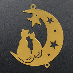 Cat Lovers Sitting on the Moon Metal Bookmark Charm | Magical Girl Resin Inclusion | Kawaii Jewellery DIY (1 piece / 37mm x 41mm)